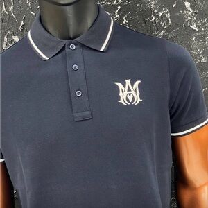 Amiri Navy Polo Shirt with White Accents